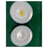 2-Pyrex turquoise blue stripe plates