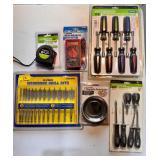 NEW - screwdrivers, bits, tape measure, multimeter