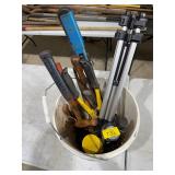 Bucket of hammers, cutters, misc tools