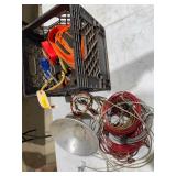 Crate of straps, cables, slings and heat lamp