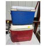 2 ice chests red one cracked