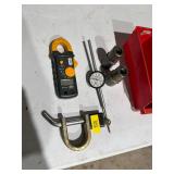Starrett dial indicator, hitch lock, multimeter
