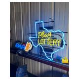 Neon signs-Texas lottery, bar, and Budweiser