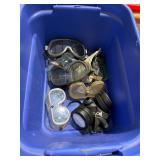Tub of goggles and respirator mask