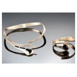 Mexican Modern TL105 Taxco 950 Sterling Silver Hinged Necklace Bracelet Set Mexican Modern TL105 Taxco 950 Sterling Silver Hinged Necklace Bracelet Set