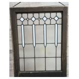 Antique Leaded & Textured Glass Panel Window Insert, Geometric Design, 29x22in Antique Leaded & Textured Glass Panel Window Insert, Geometric Design, 29x22in