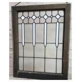 Antique Leaded & Textured Glass Panel Window Insert, Geometric Design, 29x22in Antique Leaded & Textured Glass Panel Window Insert, Geometric Design, 29x22in