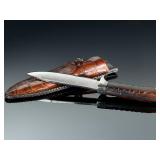 Custom Hunting Knife w/ Unique Textured Blade, Exotic Wood Handle & Alligator Sheath Custom Hunting Knife w/ Unique Textured Blade, Exotic Wood Handle & Alligator Sheath