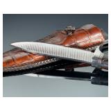 Custom Hunting Knife w/ Unique Textured Blade, Exotic Wood Handle & Alligator Sheath Custom Hunting Knife w/ Unique Textured Blade, Exotic Wood Handle & Alligator Sheath