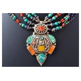 Vintage Handmade Multistone Beaded Statement Necklace | Ethnic Tribal Style Vintage Handmade Multistone Beaded Statement Necklace | Ethnic Tribal Style
