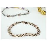 Sterling Silver Bracelet Collection: Gemstone, Enamel, Amber, Greek Key, 87.47g Sterling Silver Bracelet Collection: Gemstone, Enamel, Amber, Greek Key, 87.47g