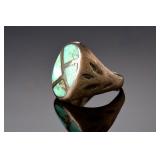 Vintage Native American Turquoise Inlay Ring, Handmade Sterling Silver, Size 7.25 Vintage Native American Turquoise Inlay Ring, Handmade Sterling Silver, Size 7.25