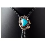 Vintage Navajo Silver & Turquoise Bolo Tie, Unsigned Vintage Navajo Silver & Turquoise Bolo Tie, Unsigned