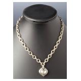 Chunky Sterling Silver Pave Heart Pendant Necklace 17' - 59.9g Chunky Sterling Silver Pave Heart Pendant Necklace 17' - 59.9g