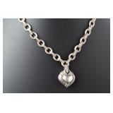 Chunky Sterling Silver Pave Heart Pendant Necklace 17' - 59.9g Chunky Sterling Silver Pave Heart Pendant Necklace 17' - 59.9g