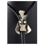 Vintage Native American Turquoise Coral Chip Inlay TeePee Bolo Tie Vintage Native American Turquoise Coral Chip Inlay TeePee Bolo Tie