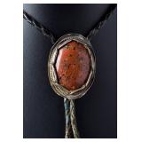 Vintage NATIVE American Bolo Tie with Hand-Set Mahogany Obsidian Stone Vintage NATIVE American Bolo Tie with Hand-Set Mahogany Obsidian Stone
