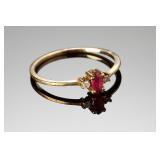 Elegant 10K Yellow Gold Ruby & Diamond Accent Ring, Sz 4.5, Signed GTR Elegant 10K Yellow Gold Ruby & Diamond Accent Ring, Sz 4.5, Signed GTR
