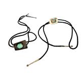 Vintage Southwest Native American Bolo Ties - Turquoise & Multi-Stone Inlay, Signed FG Vintage Southwest Native American Bolo Ties - Turquoise & Multi-Stone Inlay, Signed FG