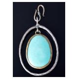 Vintage Handmade Turquoise & Silver-Tone Pendant - Unsigned Artisan Jewelry Vintage Handmade Turquoise & Silver-Tone Pendant - Unsigned Artisan Jewelry