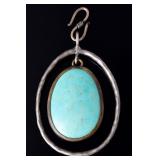 Vintage Handmade Turquoise & Silver-Tone Pendant - Unsigned Artisan Jewelry Vintage Handmade Turquoise & Silver-Tone Pendant - Unsigned Artisan Jewelry