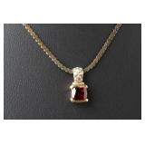 Lorenzo 18k Gold & Sterling Silver Pendant Necklace w/ Red Stone, 18in Lorenzo 18k Gold & Sterling Silver Pendant Necklace w/ Red Stone, 18in