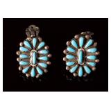 Vintage Zuni Petit Point Turquoise Cluster Clip-On Earrings Sterling Silver Vintage Zuni Petit Point Turquoise Cluster Clip-On Earrings Sterling Silver