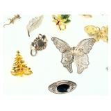 Lot of 15 Vintage Brooches: Sterling, Gold-Tone, Art Nouveau, Deco, Figural Lot of 15 Vintage Brooches: Sterling, Gold-Tone, Art Nouveau, Deco, Figural