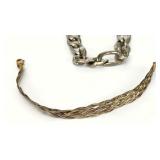 Sterling Silver Lot of 2 Bracelets: Figaro Chain & Braided, 42.51 Grams Sterling Silver Lot of 2 Bracelets: Figaro Chain & Braided, 42.51 Grams