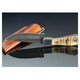 Wild Turkey Handmade Damascus Hunter Knife Stag Handle w/ Serrated Spine & Sheath Wild Turkey Handmade Damascus Hunter Knife Stag Handle w/ Serrated Spine & Sheath