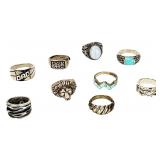 Vintage Sterling & Costume Ring Lot (9 Pcs) - Turquoise, Opal, Lion Head Vintage Sterling & Costume Ring Lot (9 Pcs) - Turquoise, Opal, Lion Head