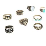 Vintage Sterling & Costume Ring Lot (9 Pcs) - Turquoise, Opal, Lion Head Vintage Sterling & Costume Ring Lot (9 Pcs) - Turquoise, Opal, Lion Head