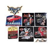 Lot of 8 Embossed Metal Garage Signs: Harley-Davidson, Camaro, Route 66 Lot of 8 Embossed Metal Garage Signs: Harley-Davidson, Camaro, Route 66