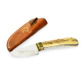 Vintage Custom Fixed Blade Skinner Knife, Bone Handle, Ducks Unlimited Sheath Vintage Custom Fixed Blade Skinner Knife, Bone Handle, Ducks Unlimited Sheath