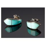 Vintage Sterling Silver Inlaid Turquoise Crescent Post Earrings Vintage Sterling Silver Inlaid Turquoise Crescent Post Earrings