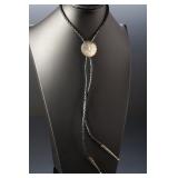 Vintage Native American Style Concho Bolo Tie with Braided Leather Cord Vintage Native American Style Concho Bolo Tie with Braided Leather Cord