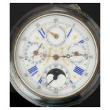 Antique Swiss Gunmetal Full Calendar Moonphase Pocket Watch Italian Dial c.1890