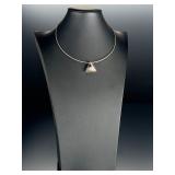 Cornelis Hollander 18K Gold Sterling Silver Garnet Triangle Pendant Necklace