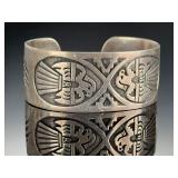 Vintage Navajo Sterling Silver Overlay Thunderbird Cuff Bracelet Native American