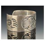 Vintage Navajo Sterling Silver Overlay Thunderbird Cuff Bracelet Native American