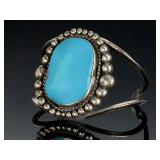 Vintage Native American Silver Turquoise Cuff Bracelet, Signed 'CRIS' or 'CR75'