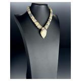 Native American Serpentine Disc Necklace Sterling Silver Carved Pendant