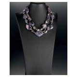 Charoite & Black Pearl Sterling Silver 3-Strand Statement Necklace
