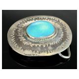 Vintage 1975 Danny Romero Turquoise Silver Belt Buckle Yaqui Native American