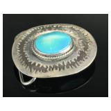 Vintage 1975 Danny Romero Turquoise Silver Belt Buckle Yaqui Native American