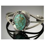 Navajo Justin Morris Sterling Silver & Royston Turquoise Cuff Bracelet