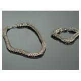 Sterling Silver Byzantine Link Necklace & Bracelet Set 84.9g Heavy Chainmail