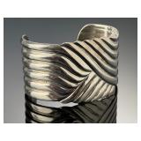 Vintage Mexican Sterling Silver Wave Cuff Bracelet Taxco TD-31 82g