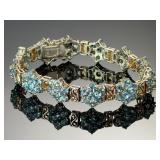Sterling Silver Blue Topaz Vermeil Floral Cluster Link Bracelet 8' 26g