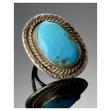 Vintage Navajo Sterling Silver Sleeping Beauty Turquoise Ring - Size 6